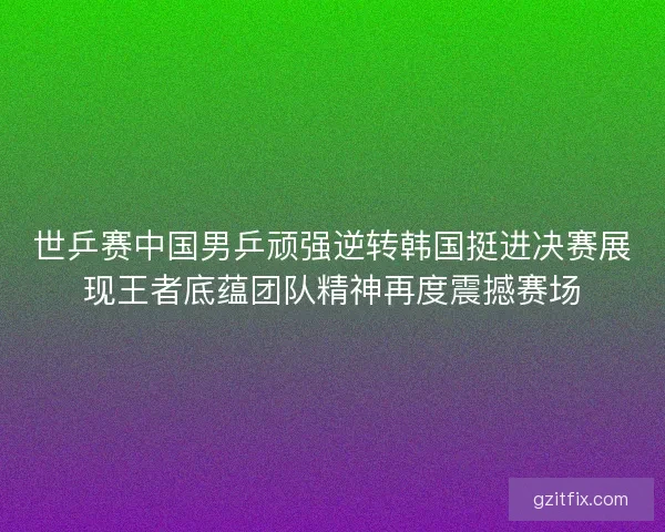 世乒赛中国男乒顽强逆转韩国挺进决赛展现王者底蕴团队精神再度震撼赛场